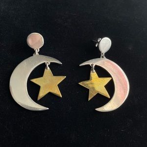 Vintage sterling silver Oversized Moon star earrings